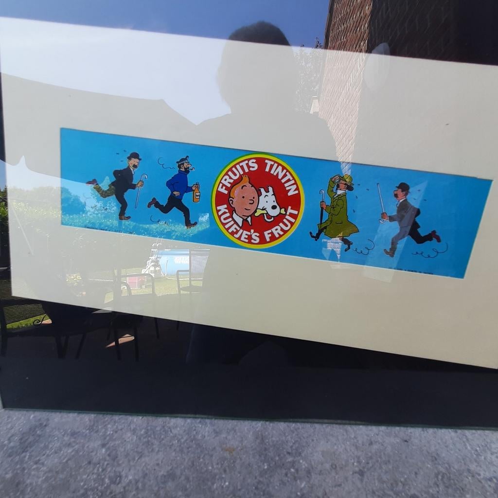 KUIFJE :originele reclame voor FRUITS TINTIN/VRUCHTEN KUIFJE, Ophalen, Kuifje, Zo goed als nieuw, Plaatje, Poster of Sticker