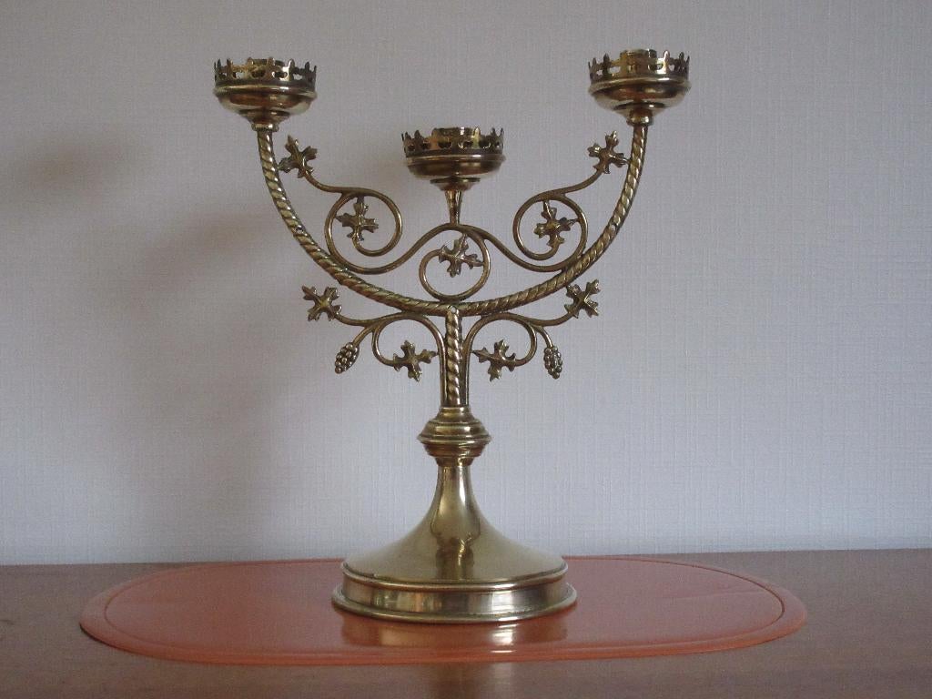 Koperen kandelaar voor  3 kaarsen, Ophalen of Verzenden, Koper of Brons