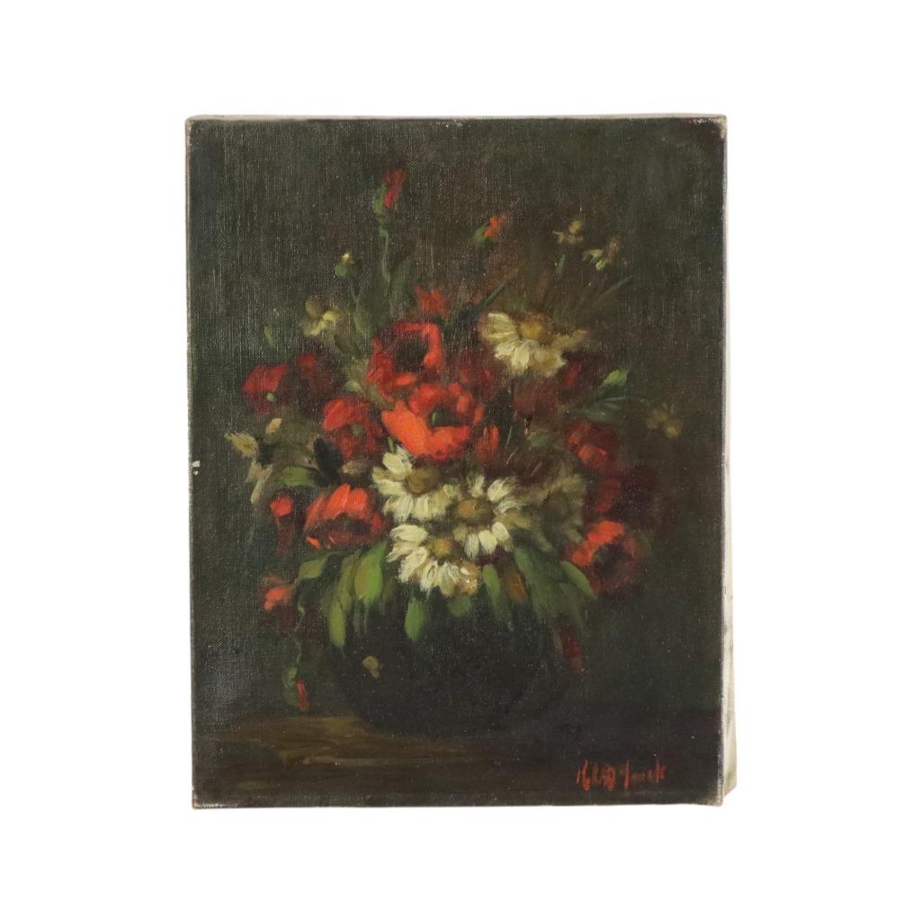 Bloemen Stilleven Schilderij Olie op Doek Amateur Gesigneerd, Antiek en Kunst, Kunst | Schilderijen | Klassiek, Ophalen of Verzenden