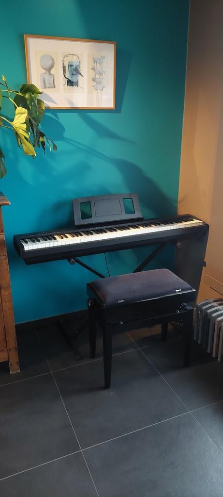 Piano merk Roland fp-10 met pianostoelt, pedaal en statief, Ophalen, Zo goed als nieuw, Zwart, Piano