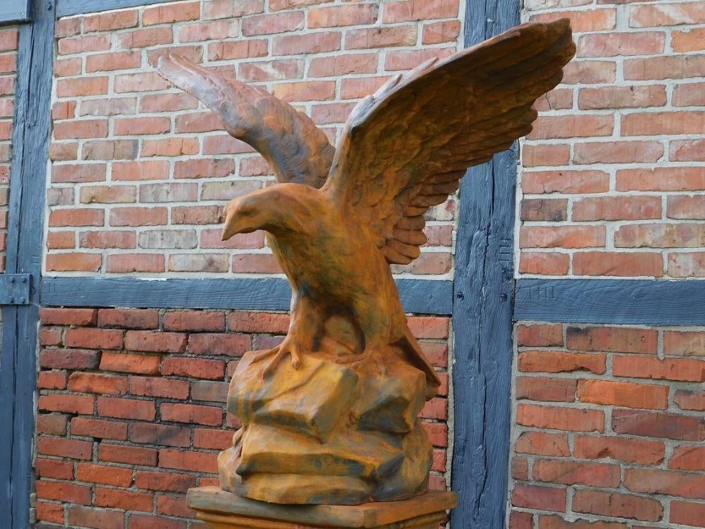 Grote Adelaar op Sokkel - XXL - Vol Steen in Oxide, Ophalen of Verzenden, Steen, Dierenbeeld