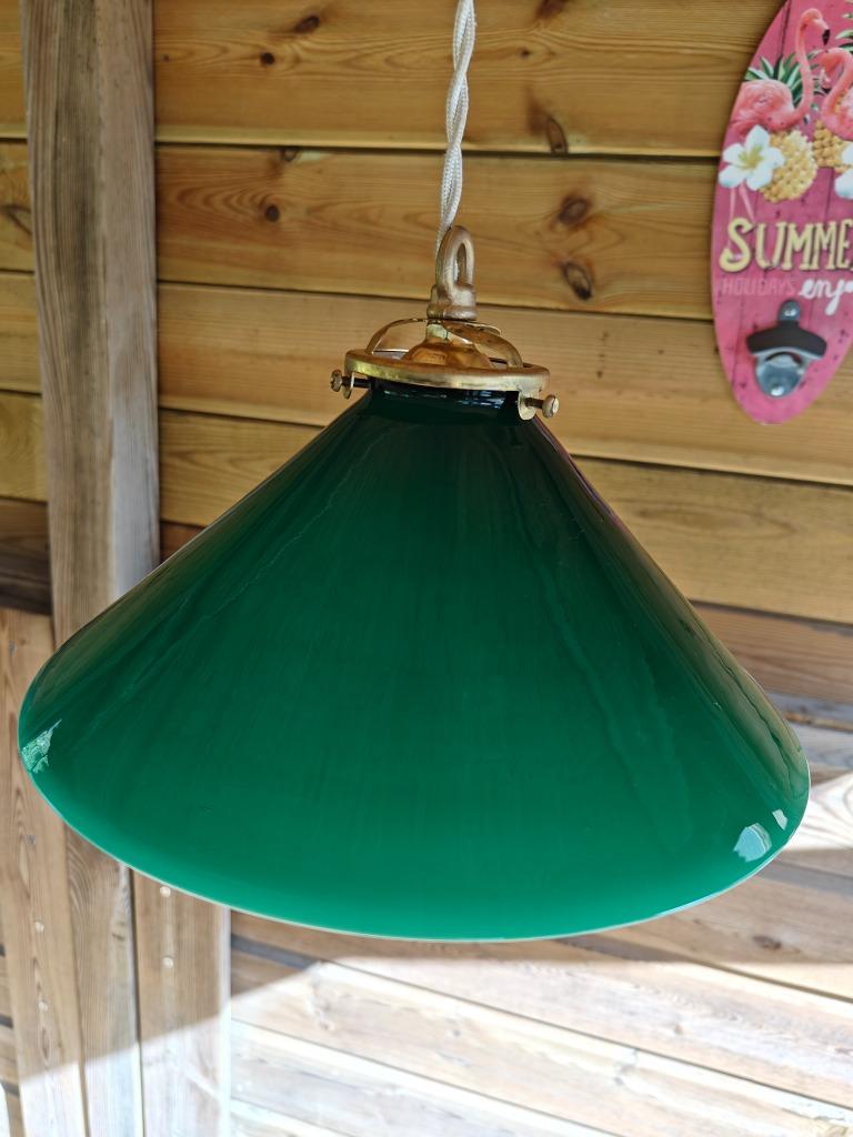 LAMPE SUSPENDUE ART DÉCO - OPALINE - VERT CÔNE 1920-30, Maison & Meubles, Moins de 50 cm, Enlèvement ou Envoi, Comme neuf, Verre