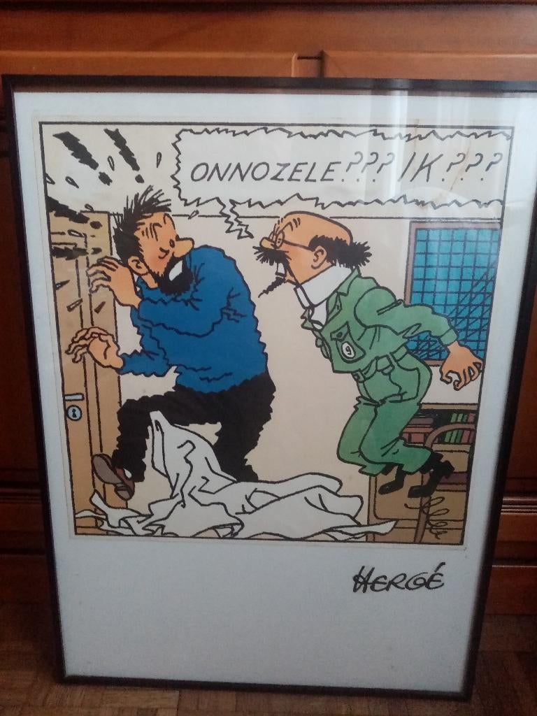 Deux planches Tintin contre collés sur Carton 44cm, Collections, Personnages de BD, Utilisé, Image, Affiche ou Autocollant, Tintin