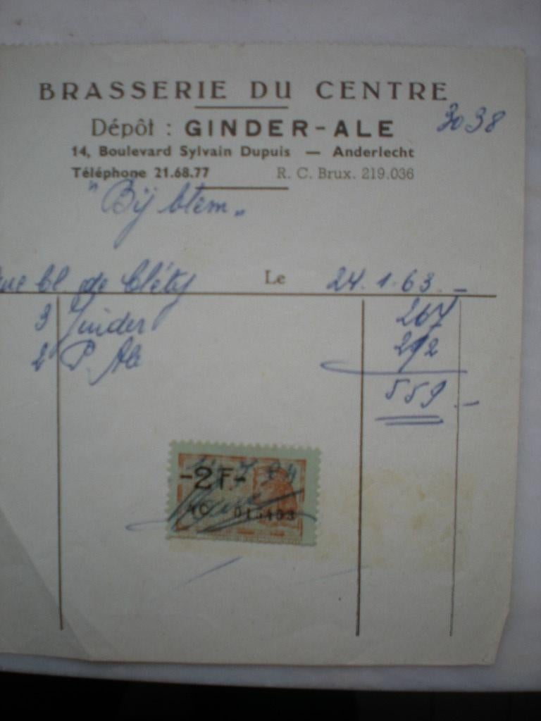 Brasserie du Centre - Ginder-ale - Anderlecht, Verzamelen, Biermerken, Ophalen of Verzenden, Gebruikt