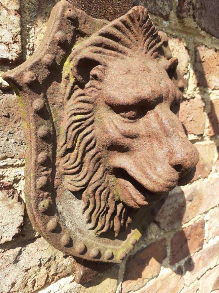 Bouche de fontaine en fonte, blason ,tête de lion., Jardin & Terrasse, Pièces d'eau & Fontaines, Enlèvement ou Envoi, Comme neuf