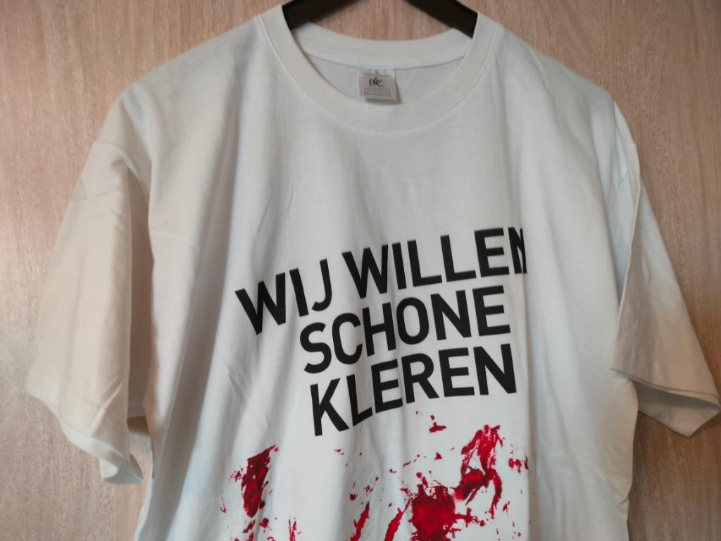 T shirt wij willen schone kleren Oxfam solidariteit large, Maat 52/54 (L), Wit, Ophalen of Verzenden, Zo goed als nieuw