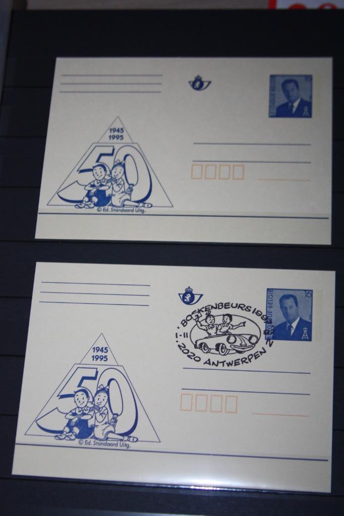 2x gele briefkaart , 1 met boekenbeurs stempel 1997, Ophalen of Verzenden, Suske en Wiske, Nieuw, Overige typen