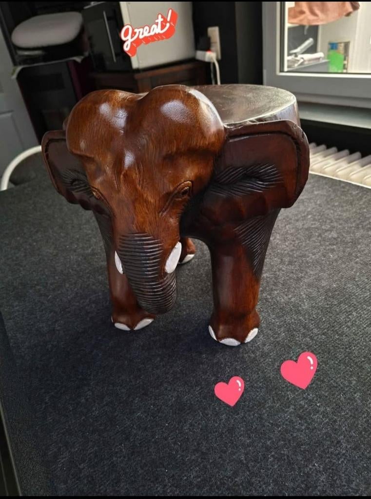 Magnifique éléphant en bois fait main 12 pouces (L 32 cm/H 3, Enlèvement