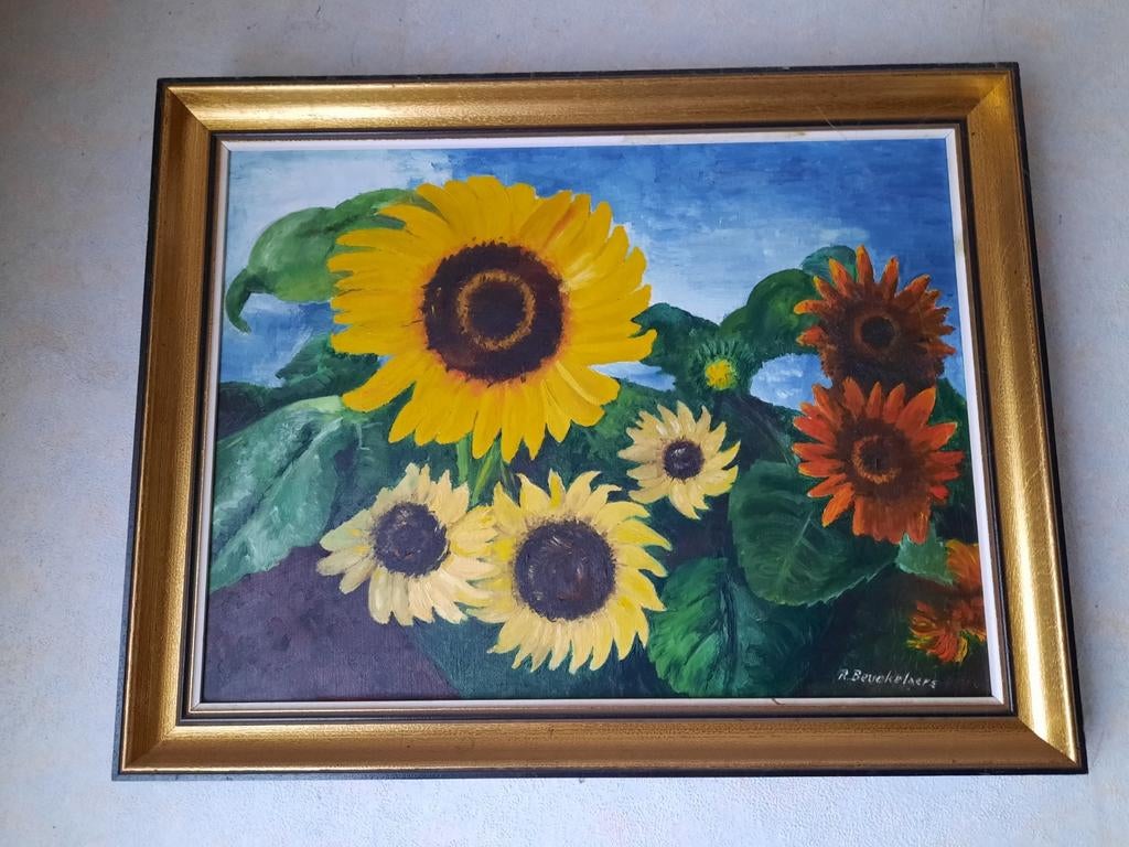 Zonnebloemen van R. Beuckelaers, Antiek en Kunst, Kunst | Schilderijen | Klassiek, Ophalen of Verzenden