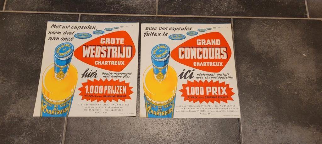 lot 2 vintage openbare posters. olieverf CHARTREUX 1960, Rechthoekig Staand, A4 of kleiner, Nieuw, Ophalen of Verzenden