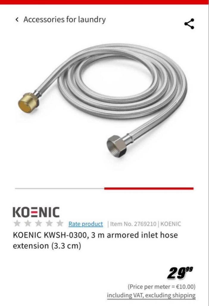 Nieuw Koenic reinforced supply hose extension 3 meter, Ophalen, Nieuw