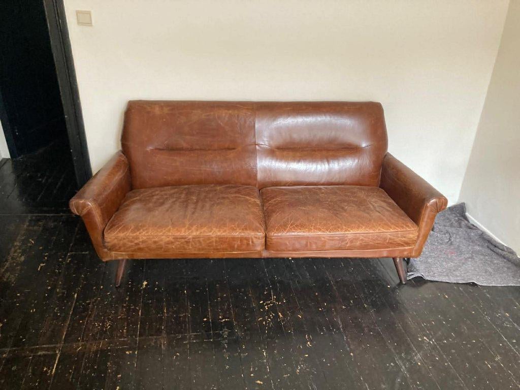 Cognac leren zetel 2-zits, 75 à 100 cm, Enlèvement, Utilisé, Cognac leren zetel