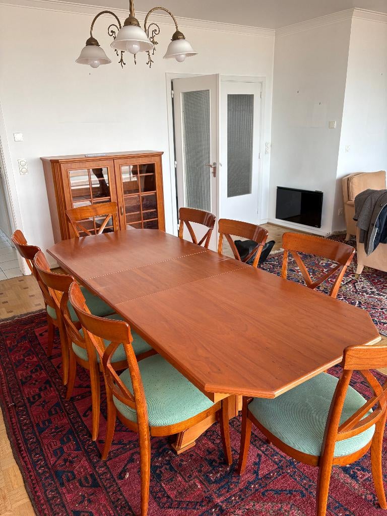 massieve eetkamertafel + 8 stoelen, Huis en Inrichting, Tafels | Eettafels, Ophalen, 200 cm of meer, 50 tot 100 cm, Zo goed als nieuw