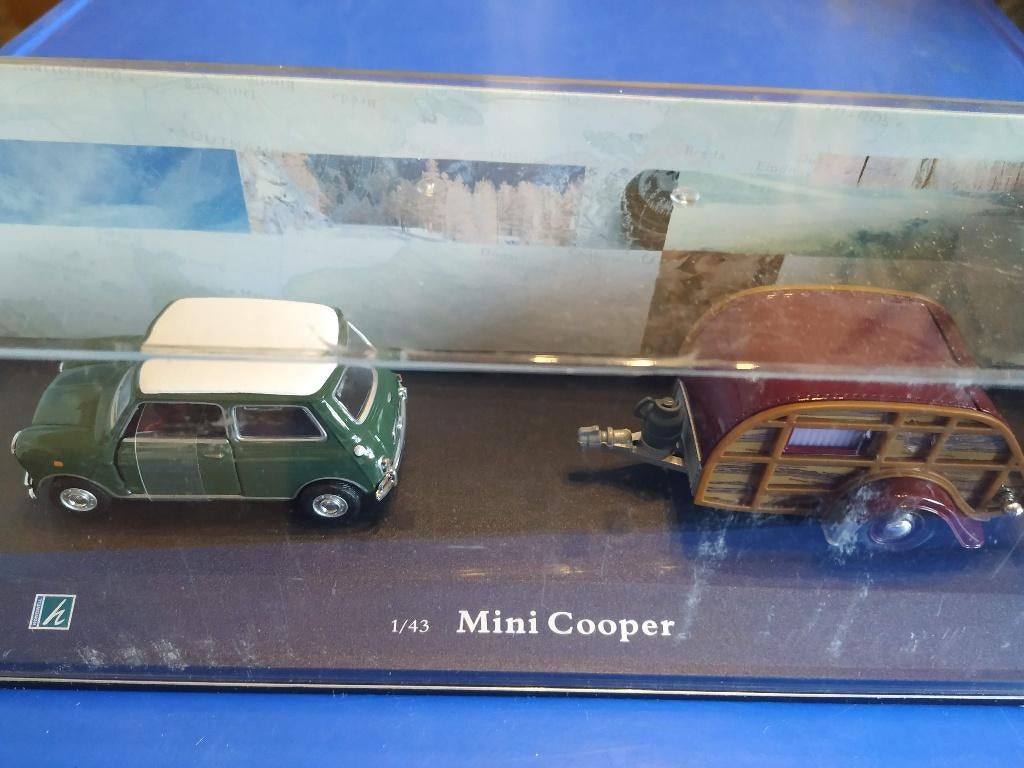 mini cooper met caravan en aanhangwagen nieuw in box nog, Ophalen of Verzenden, Nieuw, Schaal