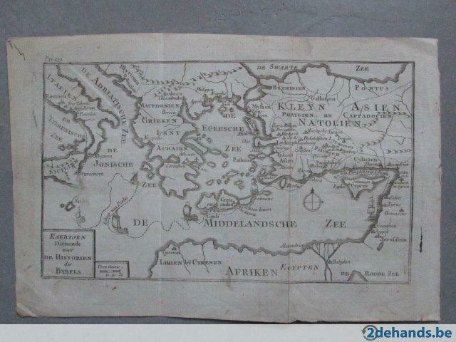 kopergravure Middelandse zee, reis van Paulus,  18° eeuw