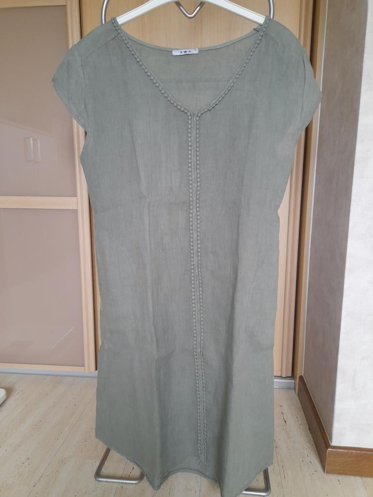 Nieuw linnen kleedje taille U, Enlèvement, Comme neuf, Taille 38/40 (M), Beige
