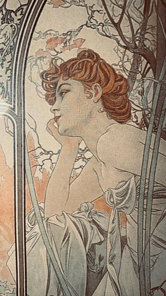 Reproduction "Rêverie du Soir" d'Alfons Mucha Cadre 42x52cm, Enlèvement