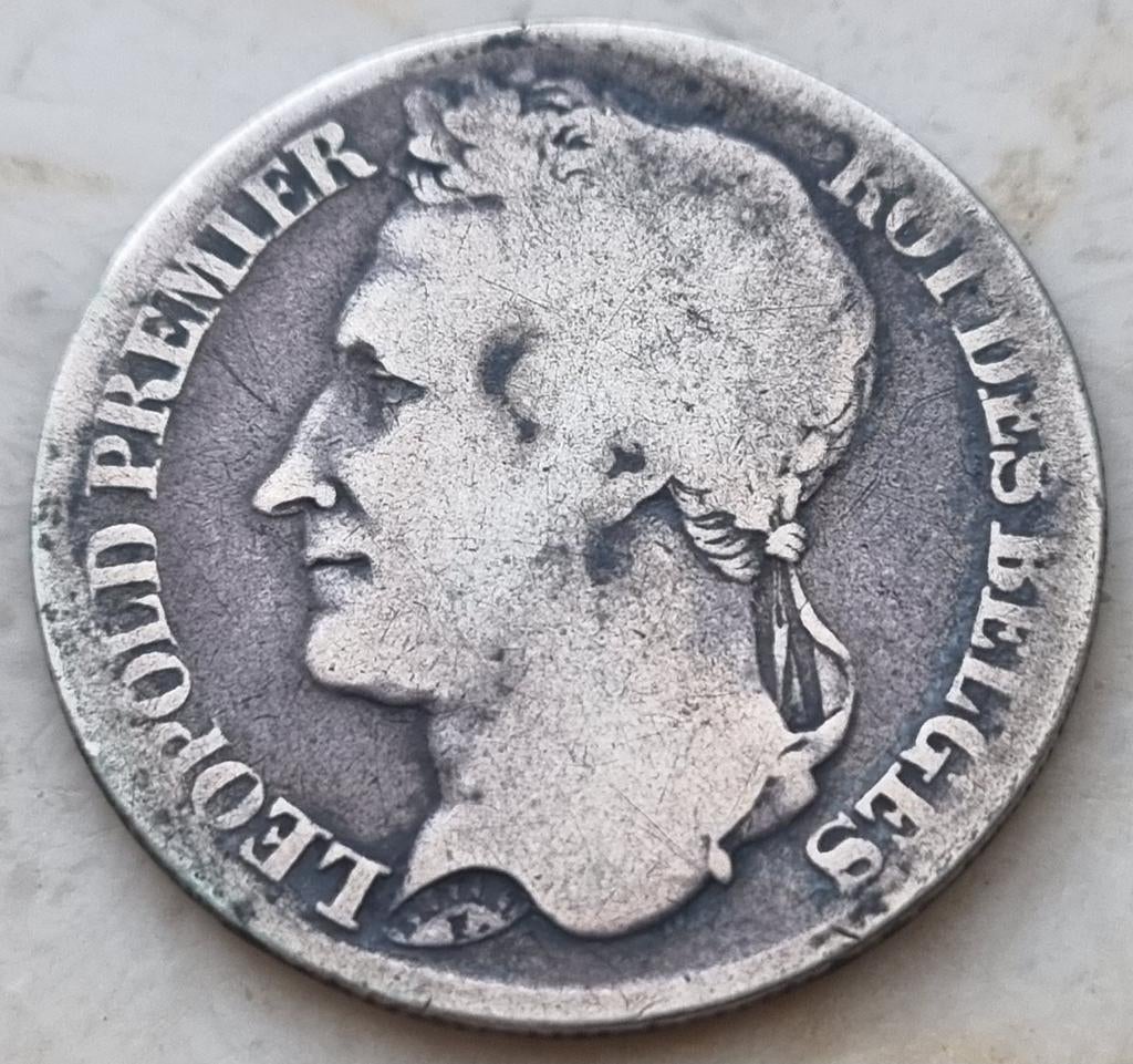 1 Franc 1843 (Gelauwerd) Leopold I / Heeeel zeldzaam !!!, Ophalen of Verzenden, Losse munt, Zilver