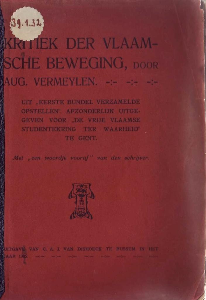 A. Vermeylen, Kritiek der Vlaamsche Beweging (1905), Ophalen of Verzenden, August Vermeylen, 20e eeuw of later, Gelezen