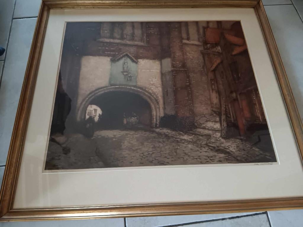 vleeshallen antwerpen , gesigneerde ets Alfred van Neste, Antiek en Kunst, Kunst | Etsen en Gravures, Ophalen of Verzenden