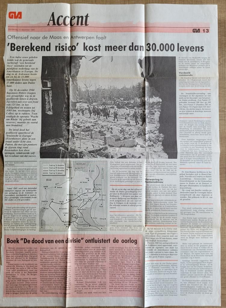 Krantenartikel: Het Ardennenoffensief (Gazet van Antwerpen), Collections, Enlèvement ou Envoi, Autres, Livre ou Revue