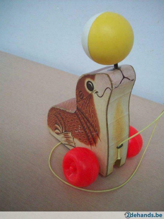Fisher Price 694 "Seal Ball Wood Pull Toy"  1961, Ophalen, Zo goed als nieuw, Duw- of Trekspeelgoed