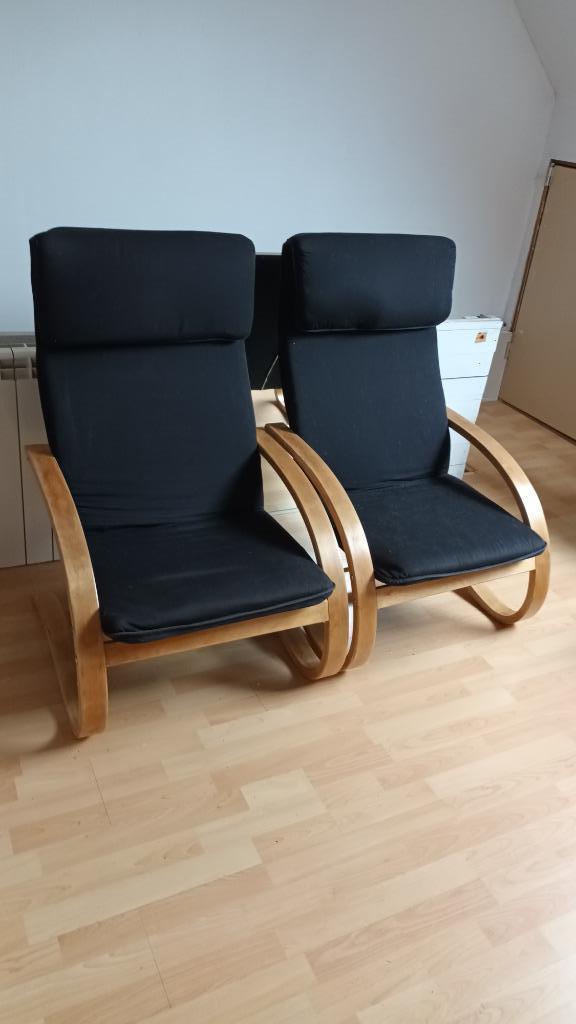 Fauteuils lounge bois tissus, Maison & Meubles, Moins de 75 cm, Lounge, Enlèvement, Utilisé