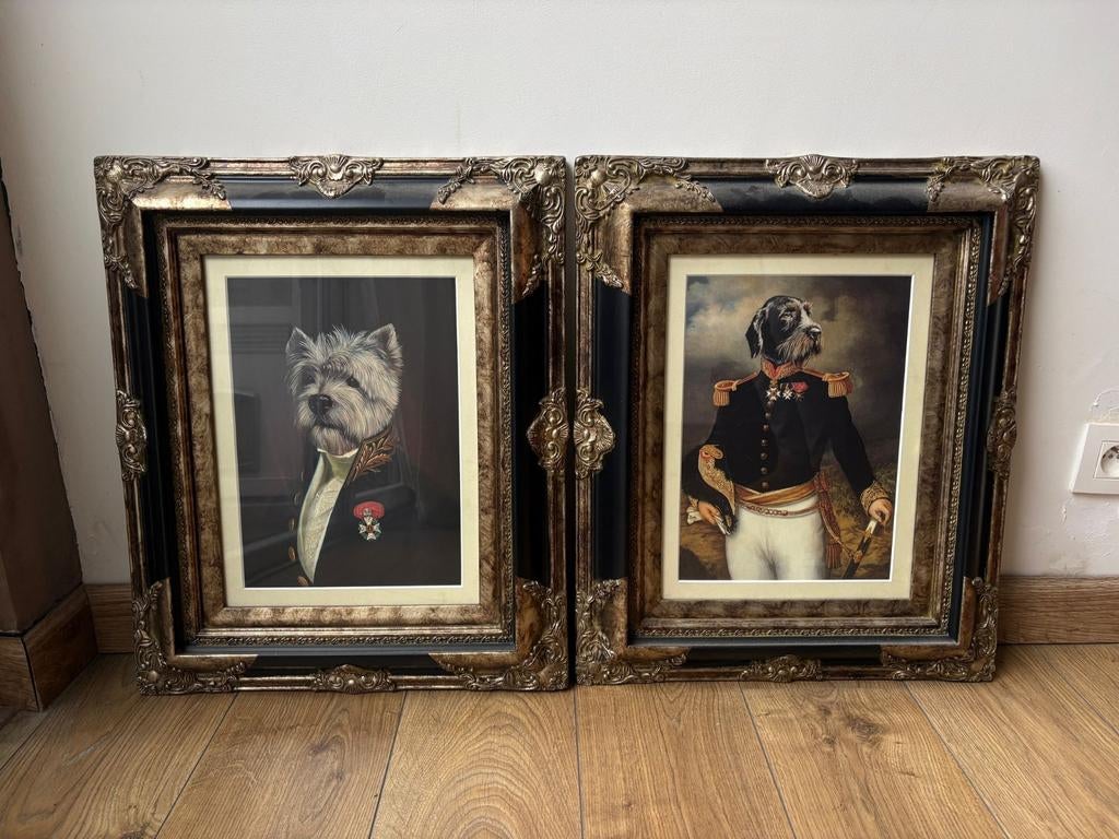 Set van 2 Unieke Hondenportretten in Barok fotolijst, Huis en Inrichting, Woonaccessoires | Lijsten, Ophalen