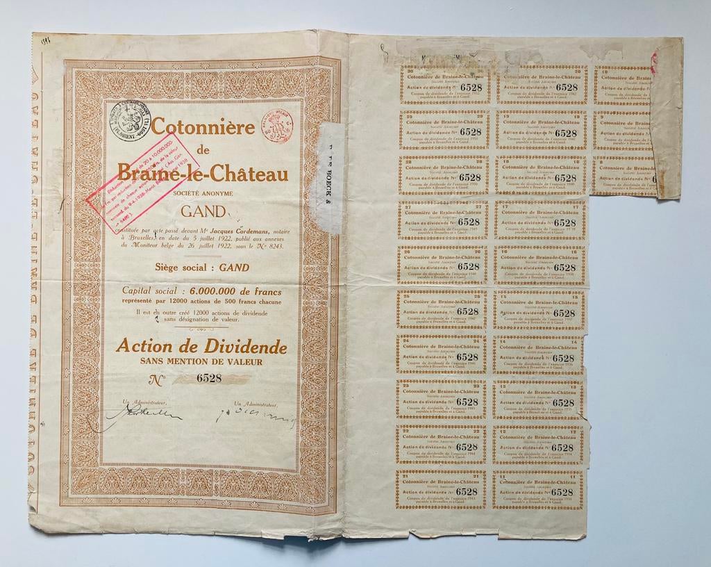 aandeel Cotonnière de Braine-le-Château Gent, Ophalen, Aandeel