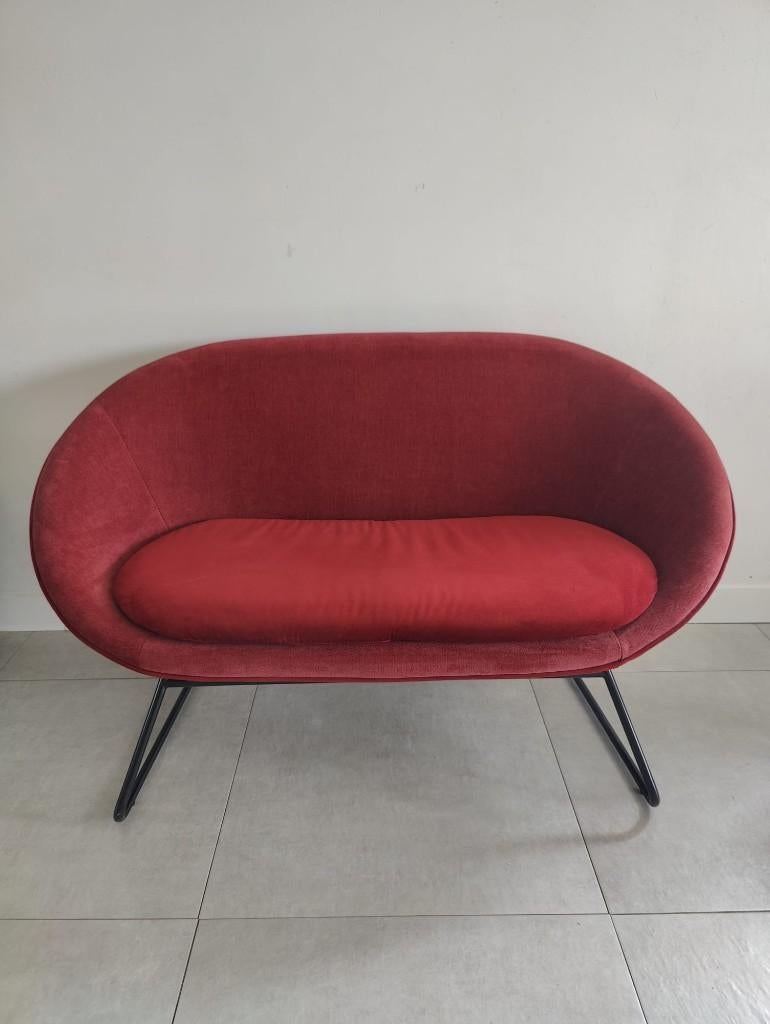 Pomax 2-zit GARBO - velvet Bordeau rood, Huis en Inrichting, Zetels | Zetels, Ophalen, Minder dan 75 cm, Rechte bank, Stof