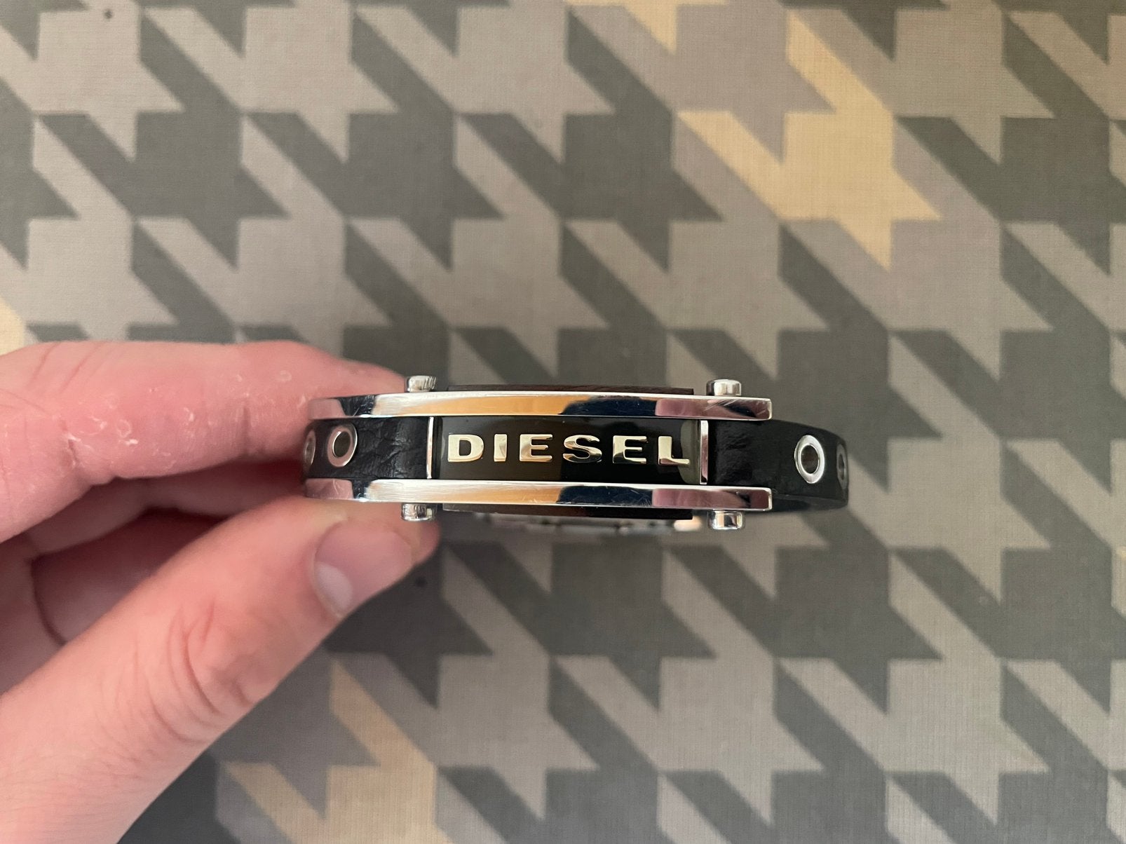 Diesel armband - leer & staal - nieuwstaat, Bijoux, Sacs & Beauté, Bracelets, Enlèvement, Neuf, Noir, Cuir