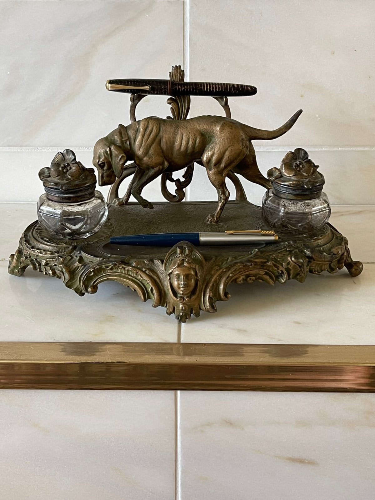 Belle image à l'encre Oudantiq Beuro avec un chien de chasse, Collections, Enlèvement ou Envoi, Utilisé