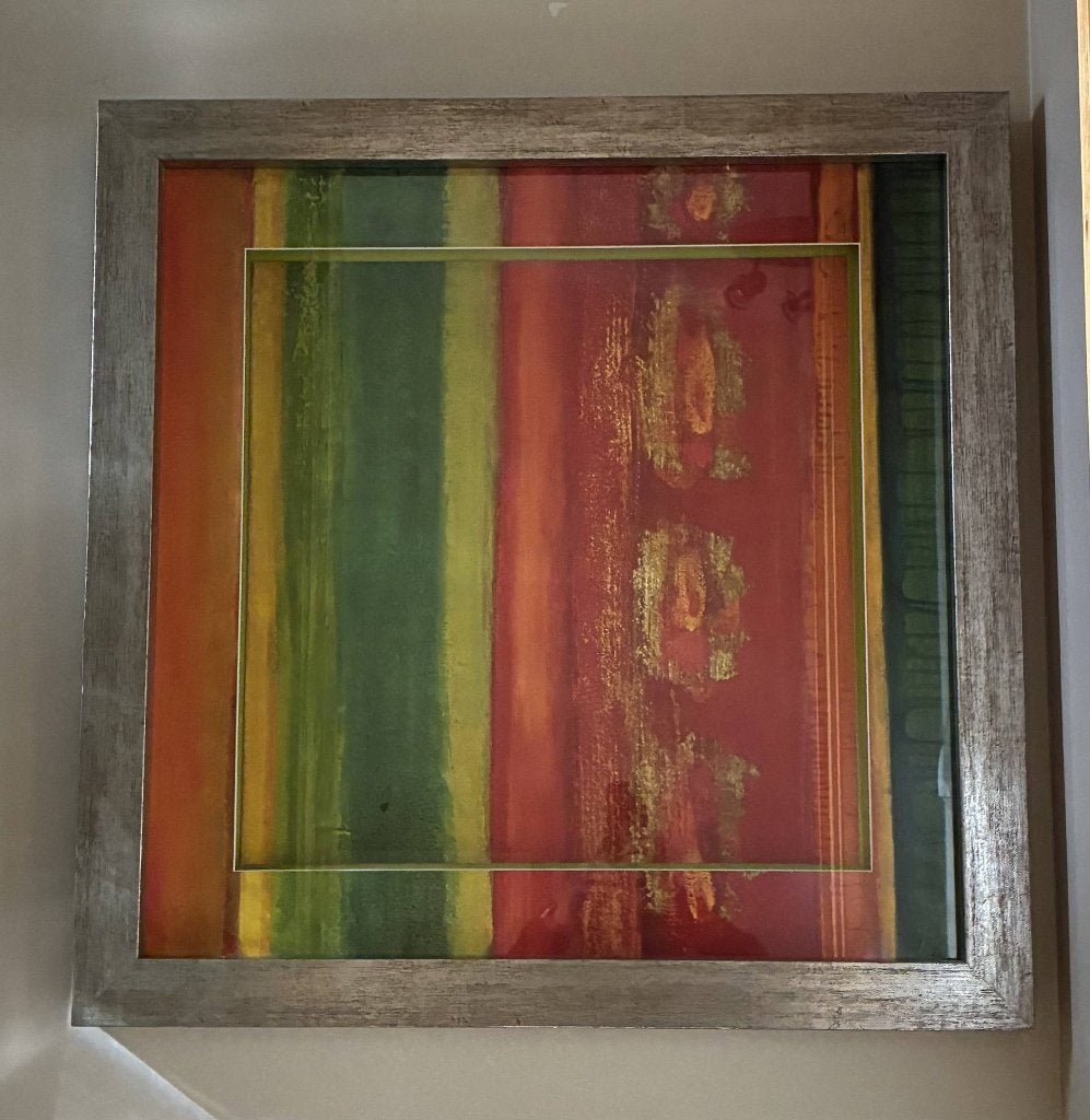 Tableau abstrait contemporain – 79  79 cm – Cadre argenté, Antiquités & Art, Enlèvement, Abstrait, Sous verre, Autres sujets