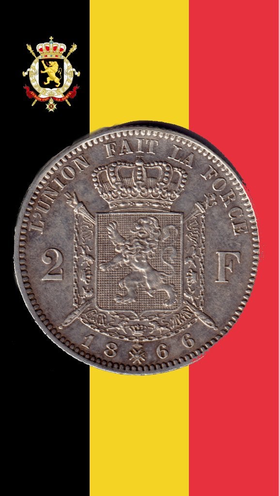 2 frank 1866 FR (kruisje) - Leopold II (kwaliteit!), Verzenden, Zilver, Losse munt, Zilver