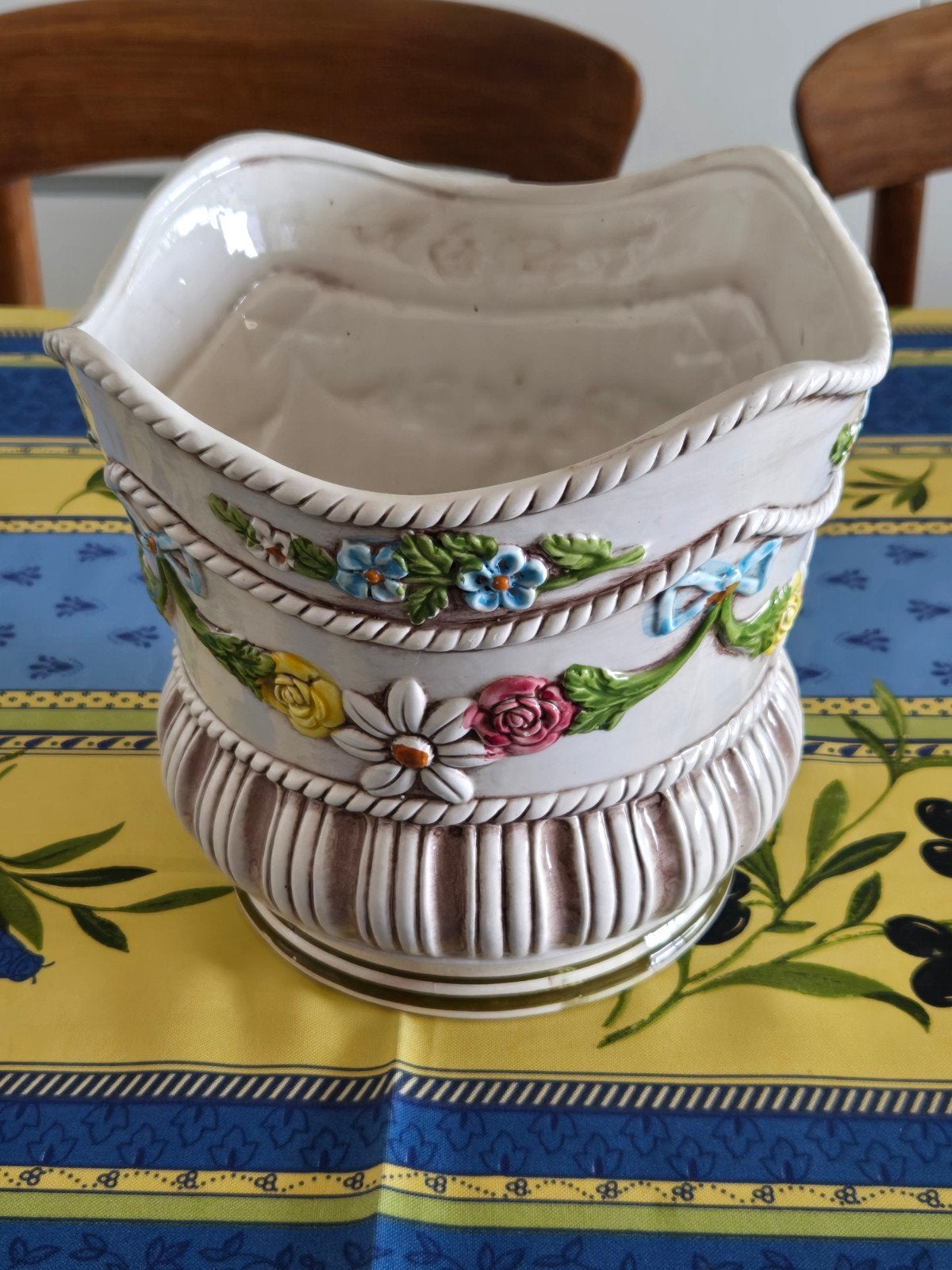 Prachtige vintage casch pot in porselein diameter 20 cm, Ophalen of Verzenden, Overige materialen, Balkon