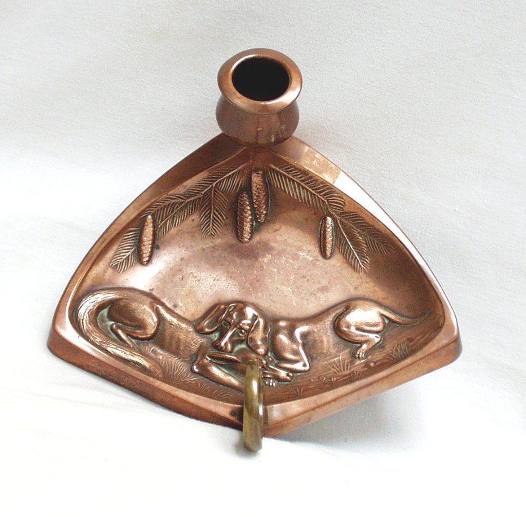 Bougeoir Art Nouveau - Renard et Teckel - WMF., Antiquités & Art, Enlèvement ou Envoi, Cuivre ou Bronze