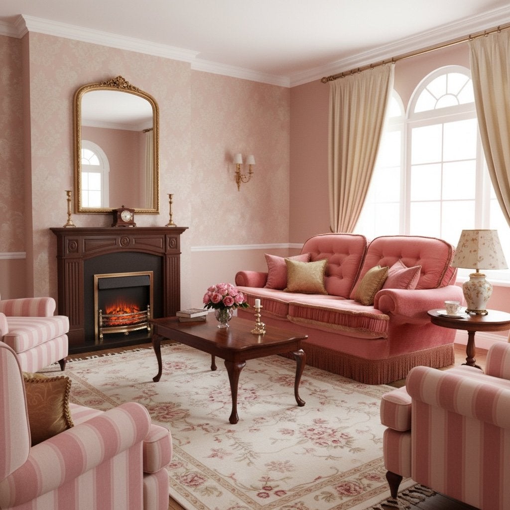 Vintage roze tweezit / zetel / canapé met franjes, Antiek en Kunst, Verzenden