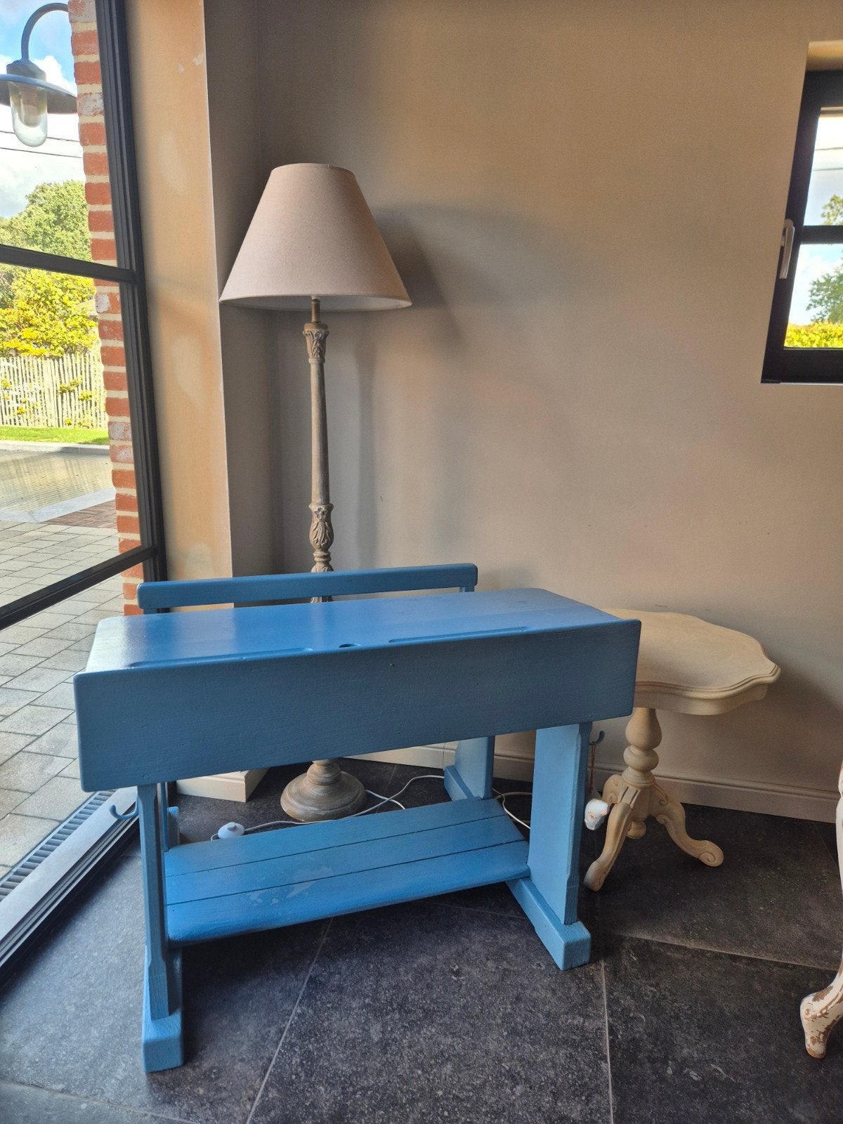 houten oude schoolbank, Ophalen