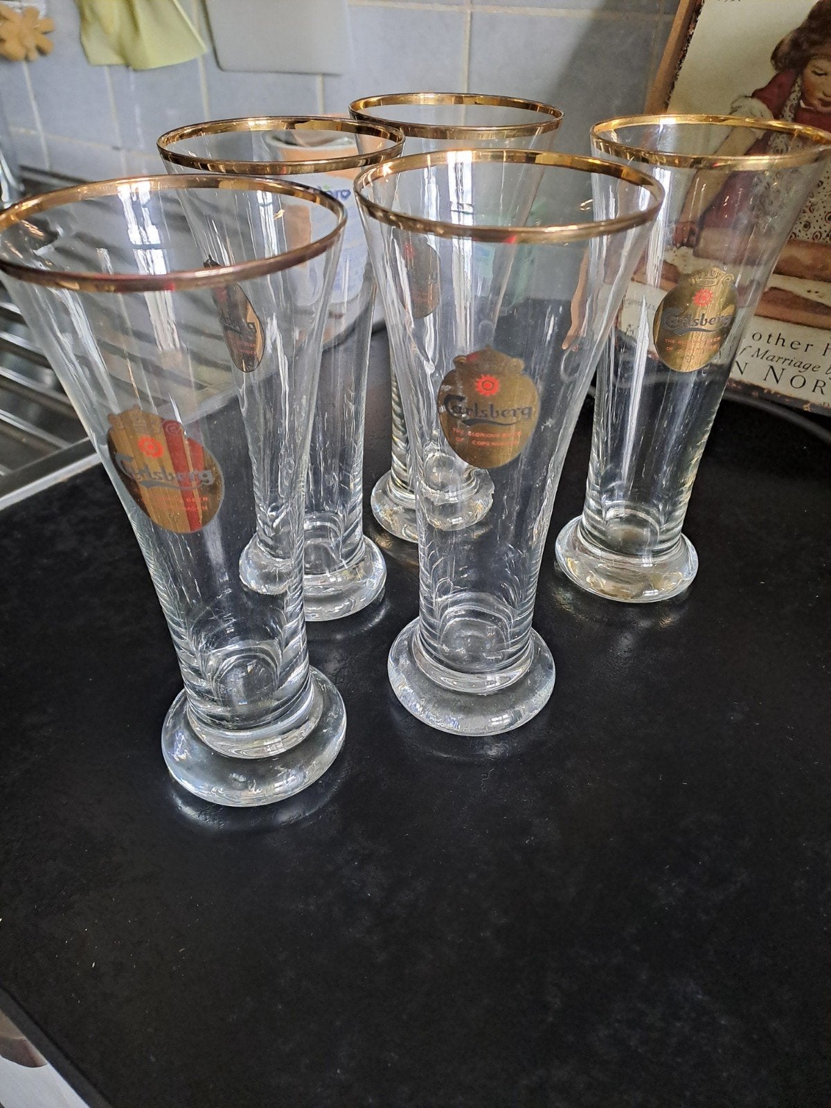 5 verres à bière " calsberg", Enlèvement, Utilisé, Verre à bière