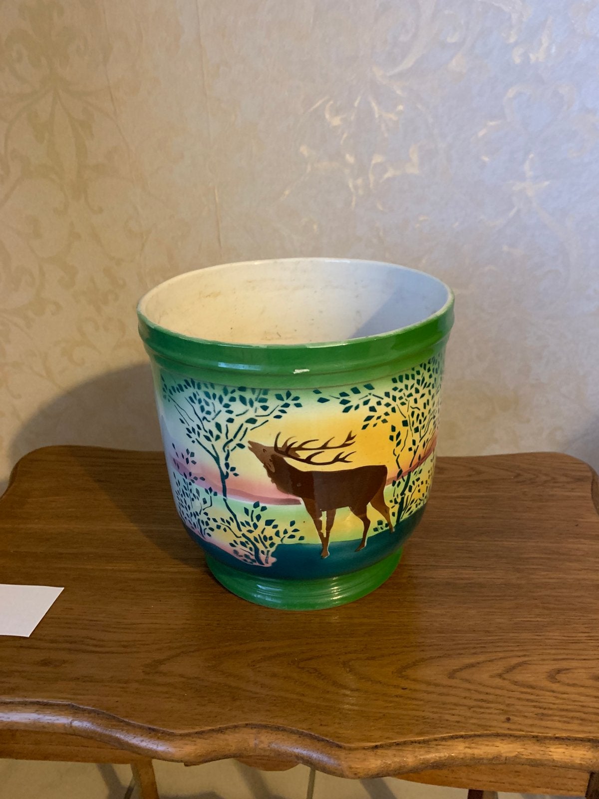 oude retro cashpot bloempot  met rendier geschilderd 50€, Tuin en Terras, Ophalen of Verzenden, Zo goed als nieuw