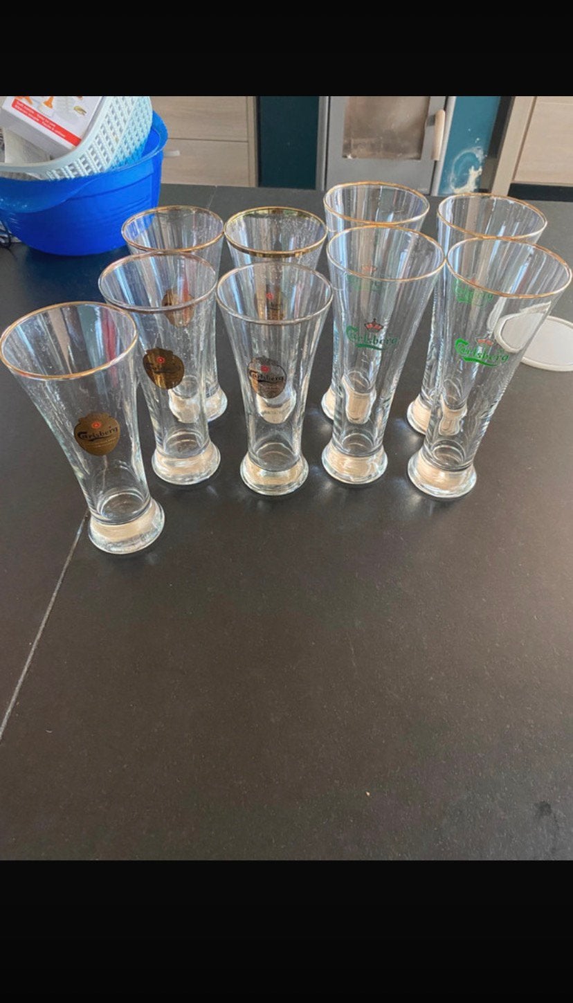 9 carlsberg glazen, Verzamelen, Ophalen, Zo goed als nieuw, Bierglas