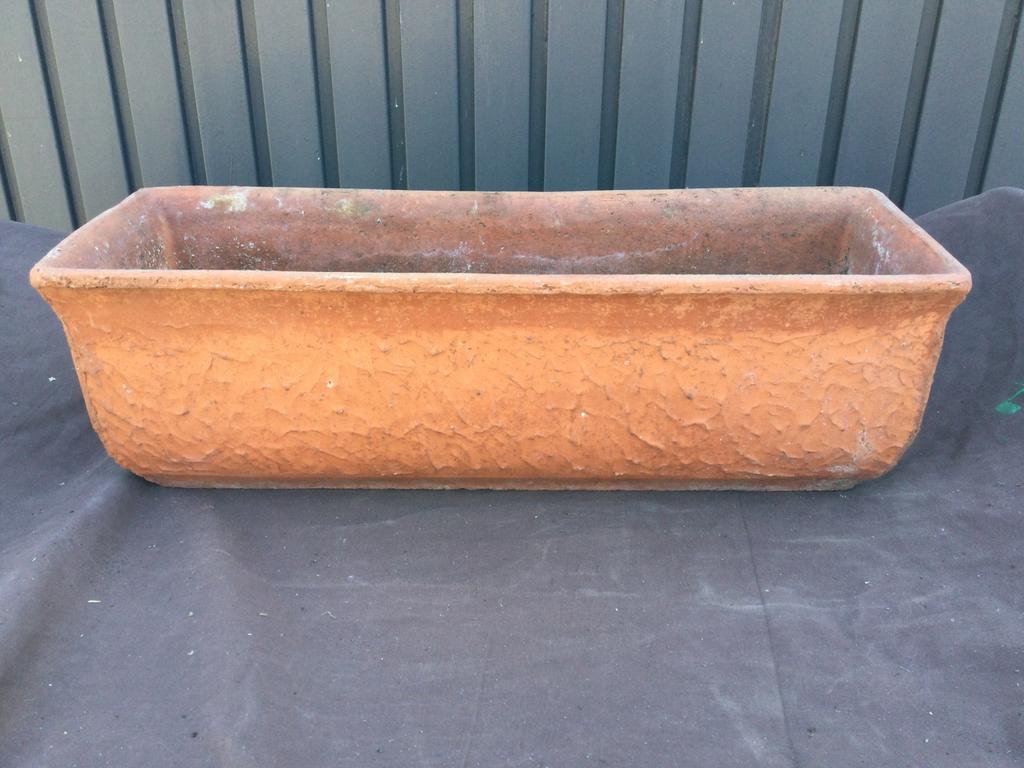 2 terracotta bloembakken - L 50 cm Br 17 cm H 16,50 cm, Tuin en Terras, Ophalen, Gebruikt