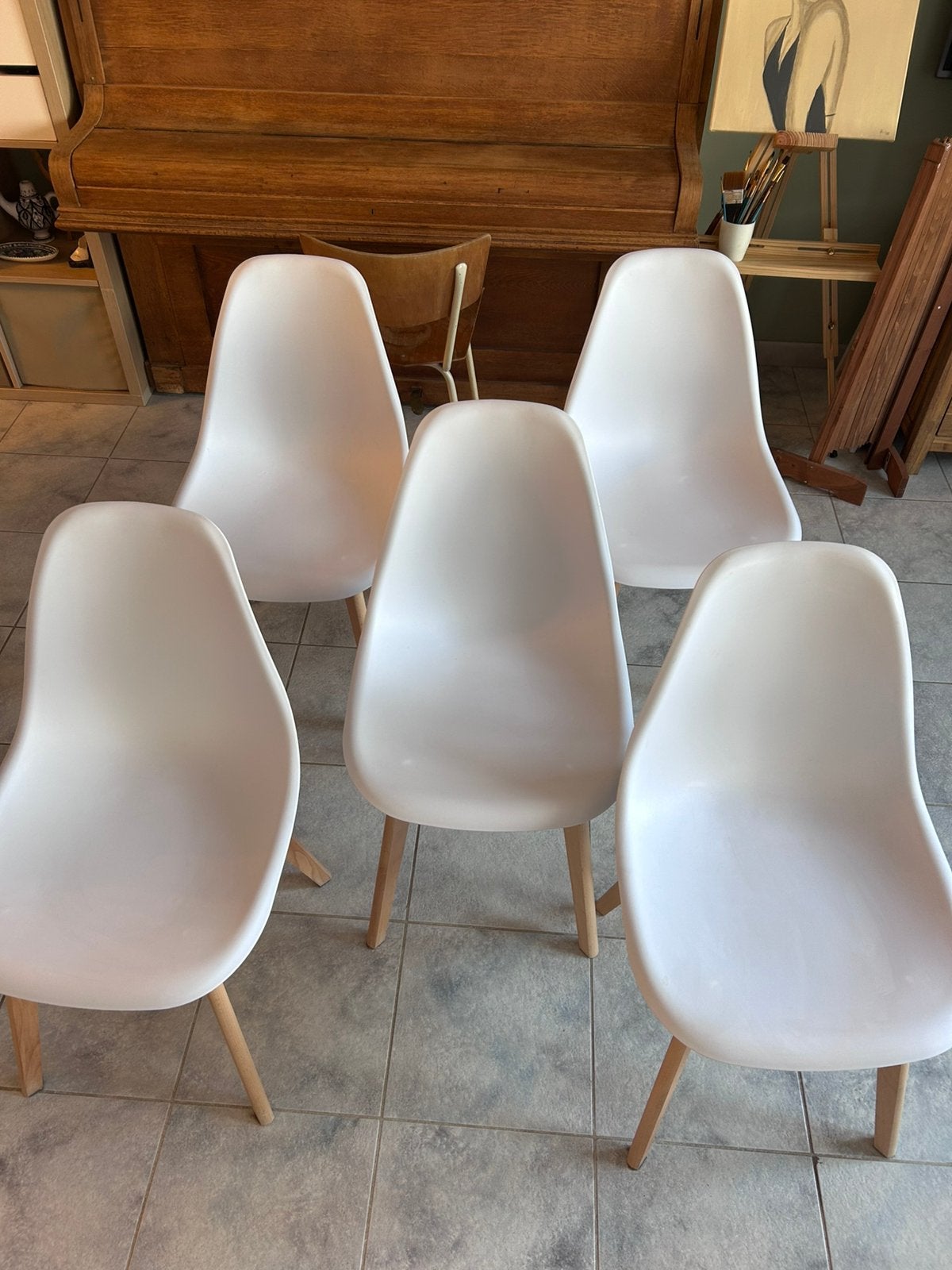 5 stoelen, Ophalen, Zo goed als nieuw, Wit, Hout