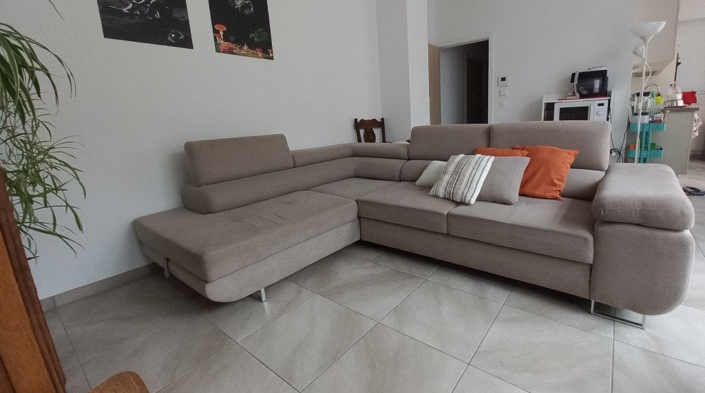 Omvormbare hoekbank beige/taupe - zeer goede staat, Ophalen, Hout, Zo goed als nieuw, 150 cm of meer