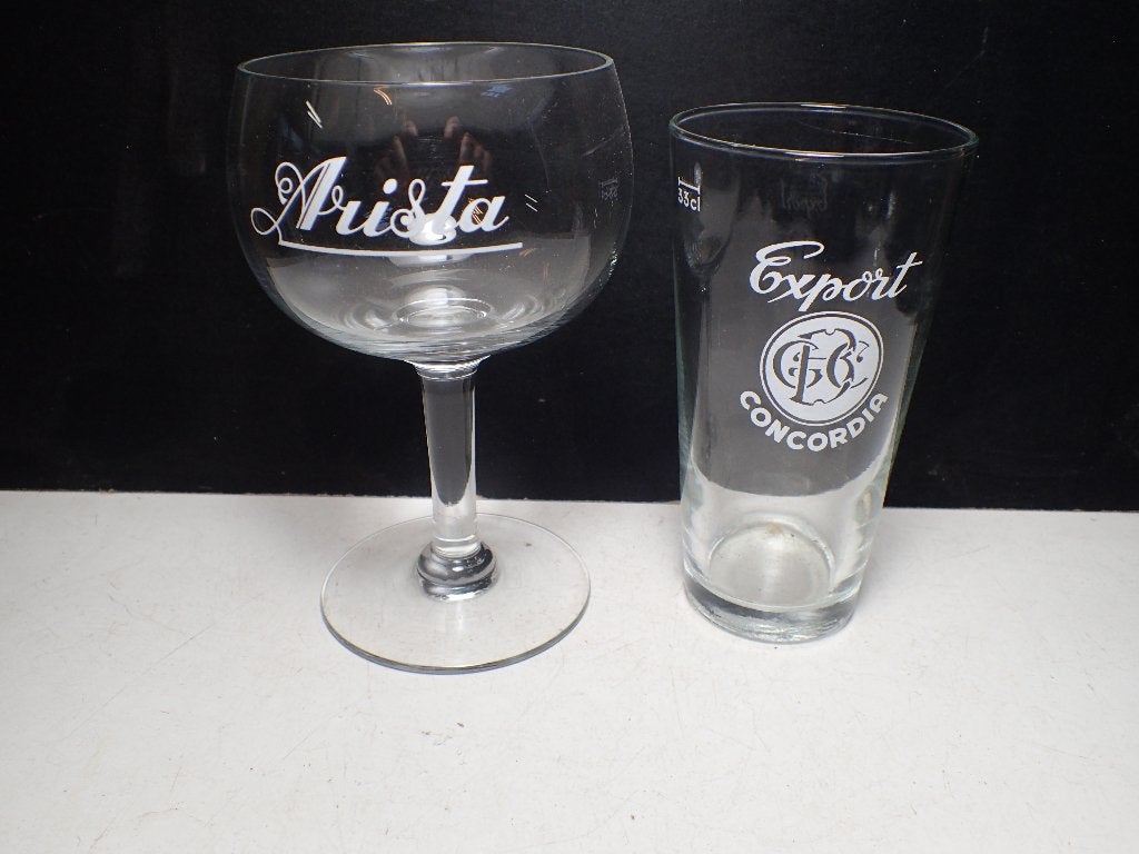 2 oude bierglazen concordia Geraardsbergen, Collections, Marques de bière, Enlèvement ou Envoi, Utilisé, Autres types, Autres marques