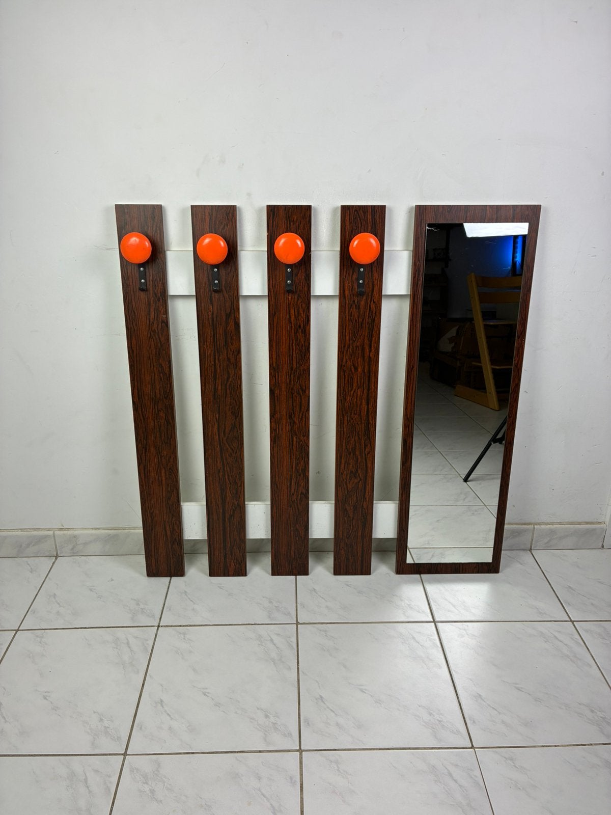 Vintage kapstok met spiegel palissander look, Huis en Inrichting, Gebruikt, Minder dan 100 cm, Hout, Ophalen