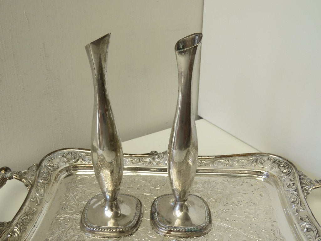 koppel verzilverde Bud vaas solifleurs, Ophalen of Verzenden