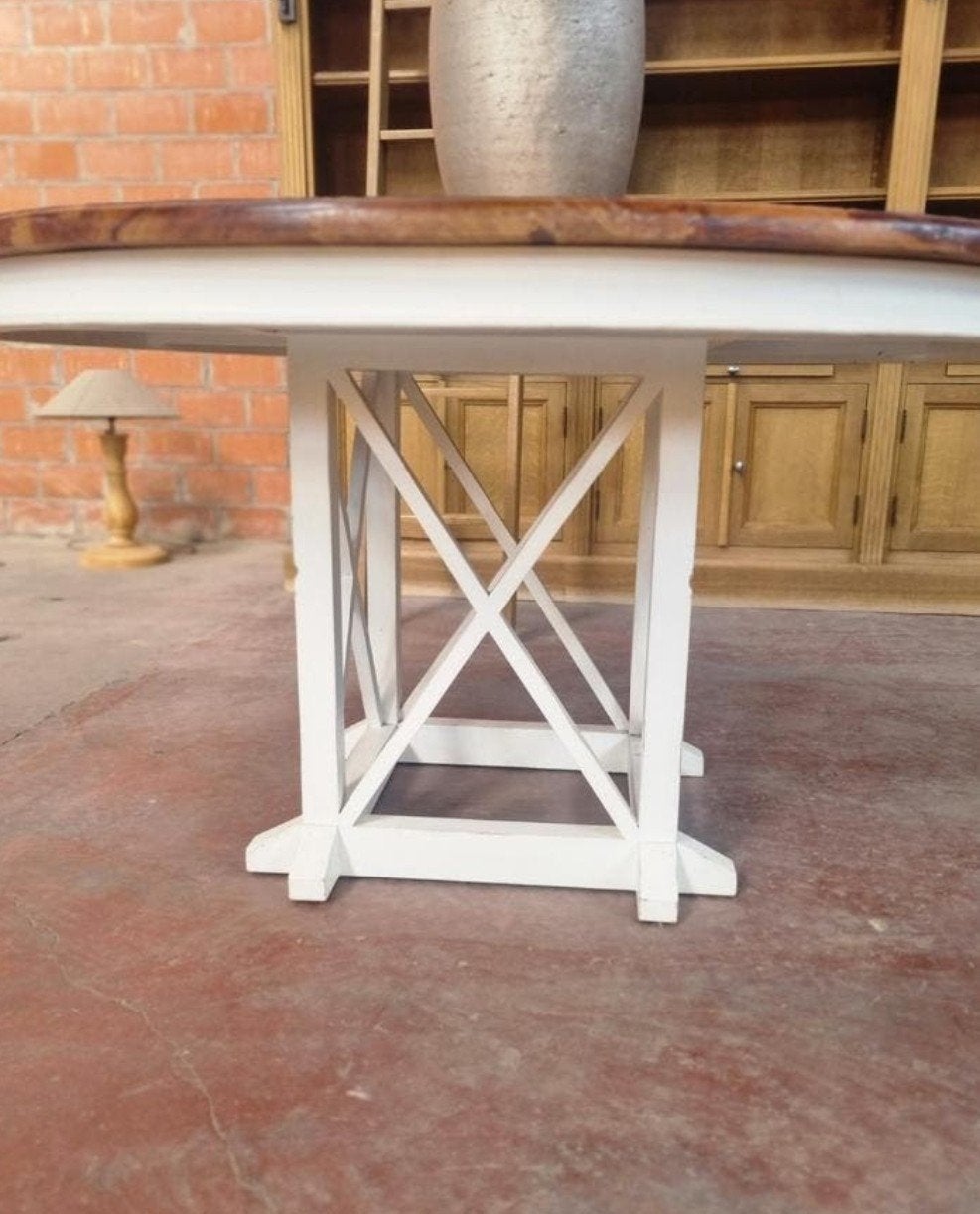 Teak eettafel rond 150 ART:100/26, Huis en Inrichting, Ophalen, ., 150 tot 200 cm, Vijf personen of meer
