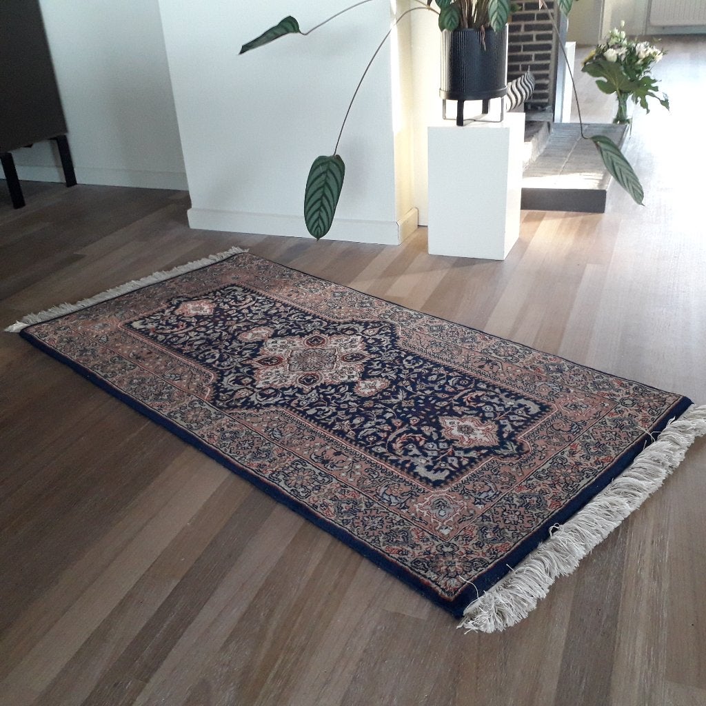 Authentiek handgeknoopt Kashan tapijt (nog 2 stks over), 100 tot 150 cm, Blauw, Klassiek, Nieuw