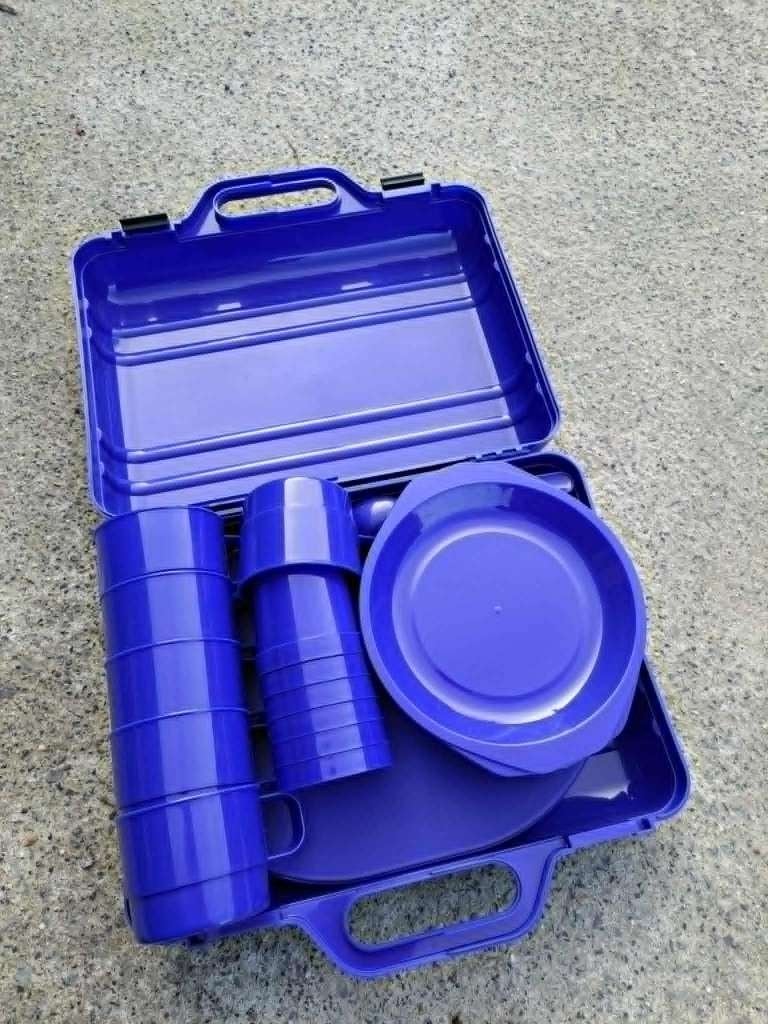 picknickset in koffer - Blauw, Ophalen of Verzenden, Zo goed als nieuw, Kunststof, Compleet servies